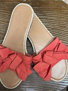LOFT Coral Red Knotted Bow Slide Sandals